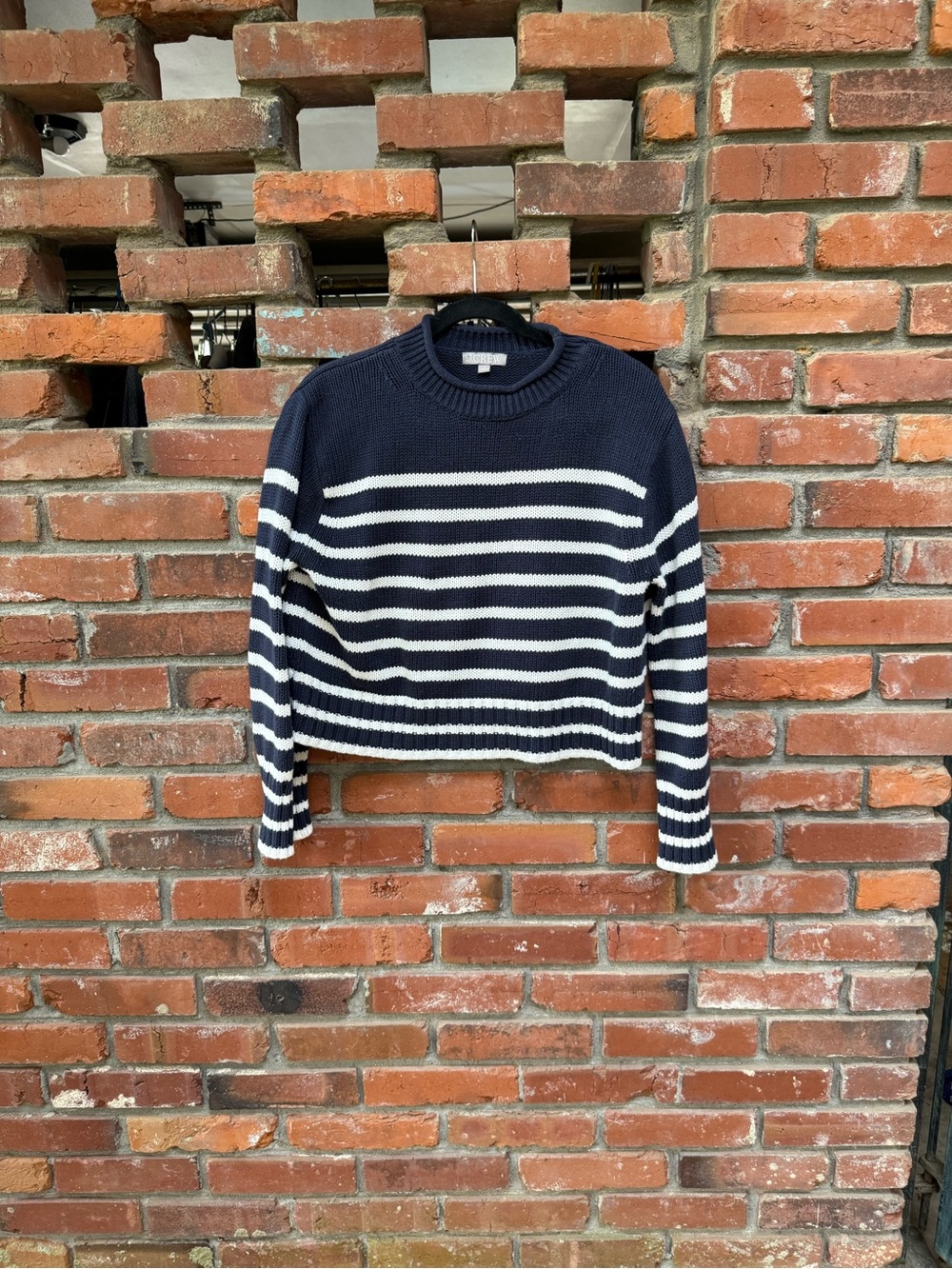 J. Crew Navy and White Striped Rollneck Sweater